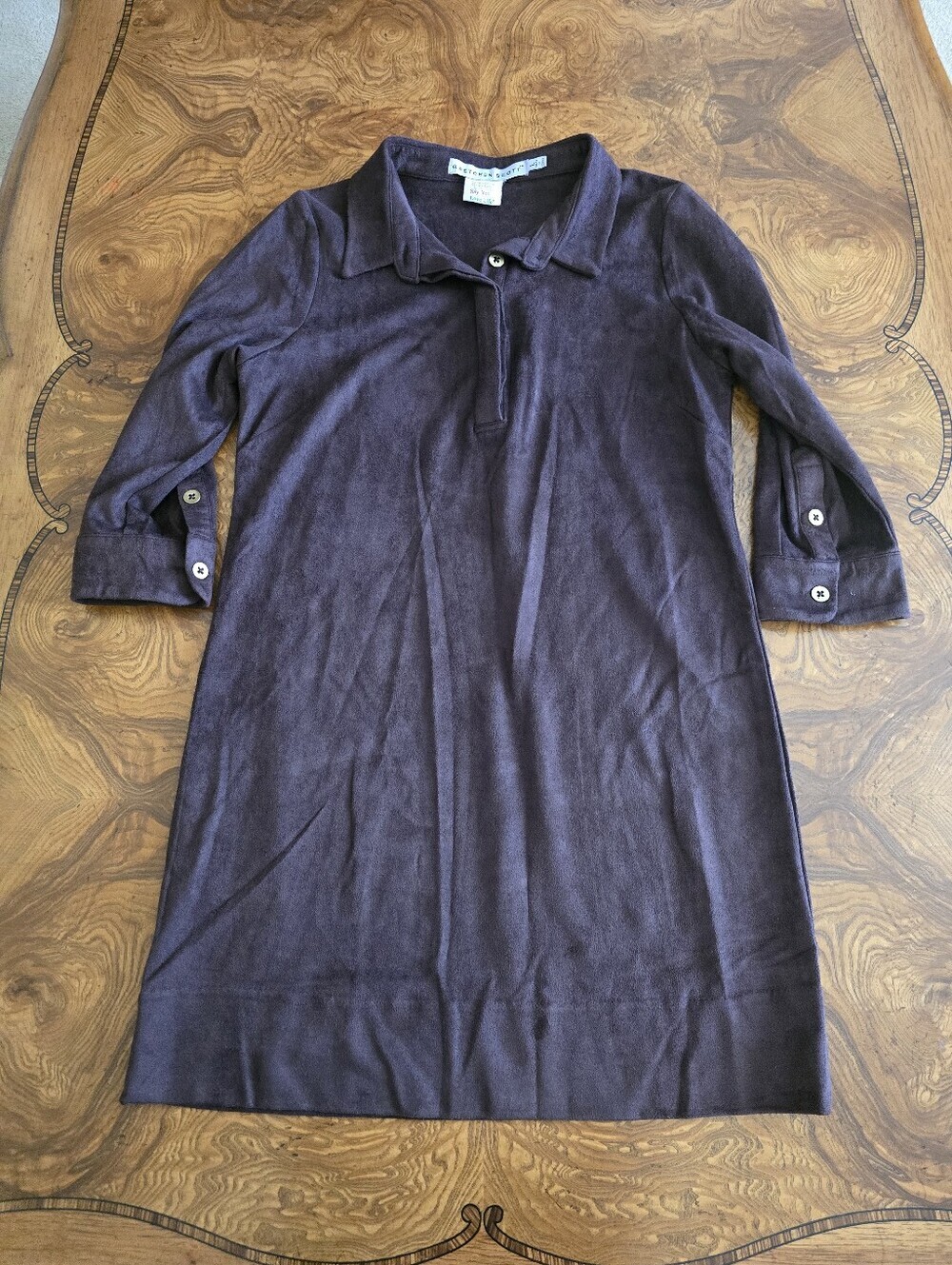 Gretchen Scott Faux Suede Polo Shift Dress Espresso Brown Womens size L